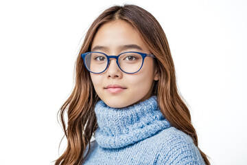 Obraz premium Portrait of a young woman wearing glasses and a blue sweater