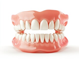 Fototapeta premium set of healthy, white teeth against a clean, white background, offering free space around the image for text or additional visuals