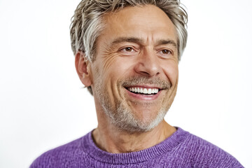 Obraz premium Happy Mature Man in Purple Sweater