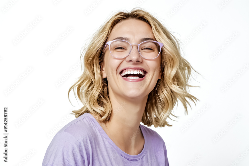 Wall mural portrait of a woman laughing in glasses