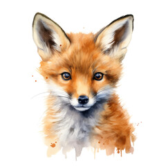 red fox vulpes watercolor isolated on transparent background cutout