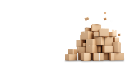 Stack of cardboard boxes on transparent background