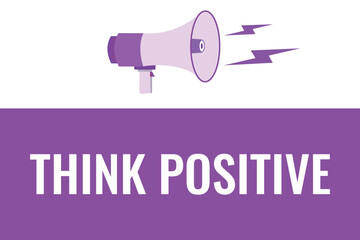 think positive button, banner, label, template for website. think positive text with colorful megaphone icon
