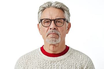 Obraz premium Portrait of a serious senior man with grey hair and beard wearing glasses