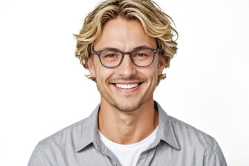 Fototapeta premium Portrait of a Happy Man with Blonde Hair and Glasses