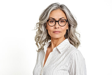 Fototapeta premium Portrait of a Mature Woman with Gray Hair and Glasses