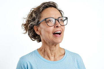 Fototapeta premium Surprised Woman in Glasses Looking Up