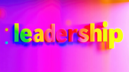 Obraz premium The image depicts a 3D text reading 'Leadership,' set against a vibrant gradient background. The bright colors and modern design symbolize inspiration and guidance.