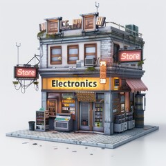 Fototapeta premium Retro Electronics Store Building.