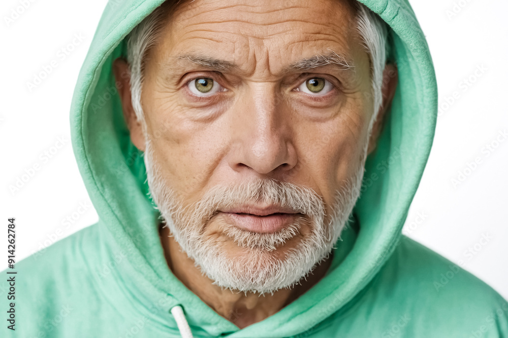 Canvas Prints Close-up Portrait of Senior Man Wearing Green Hoodie