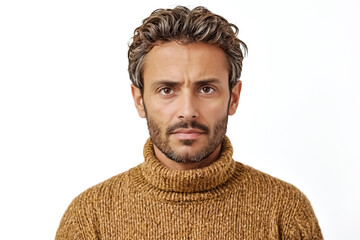 Fototapeta premium Portrait of a Serious Man in a Brown Sweater