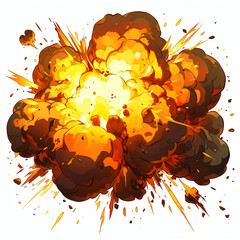 Cartoon bomb explosion in anime style. Bomb explosion clouds. Atomic comics clouds. White background