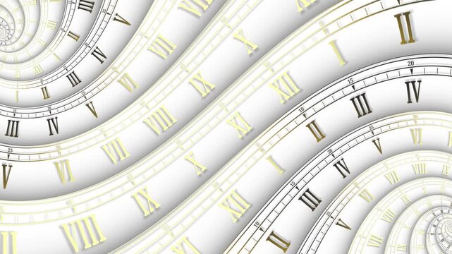 Minimal spiral in infinite rotation. Abstract background in white and golden color. Dizzy concentric pattern. Retro backdrop for event, award, presentation, advertising or other. Seamless loop