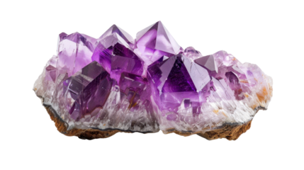 Violet purple crystal amethyst  stone on transparent background