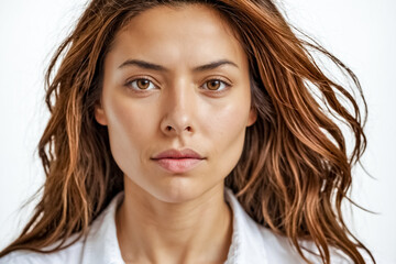 Fototapeta premium Close-up portrait of a beautiful young woman with brown hair