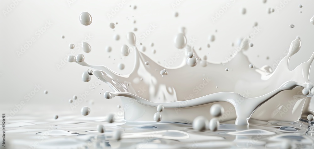 Leinwandbilder A dynamic splash of milk captured in motion, showcasing intricate droplets against a light background.