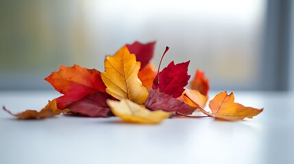 Obraz premium A Pile of Vibrant Red and Yellow Autumn Leaves