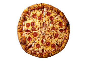 Cheese pepperoni pizza isolated on transparent background. Transparent PNG.