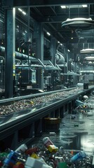 Fototapeta premium Recyclables are being sorted and processed at a high-tech waste management facility