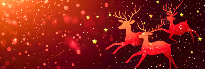 Fototapeta premium Festive Reindeer Galloping Through Sparkling Snow Under Starry Night Sky