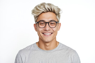 Fototapeta premium Portrait of a smiling man with blonde hair and glasses