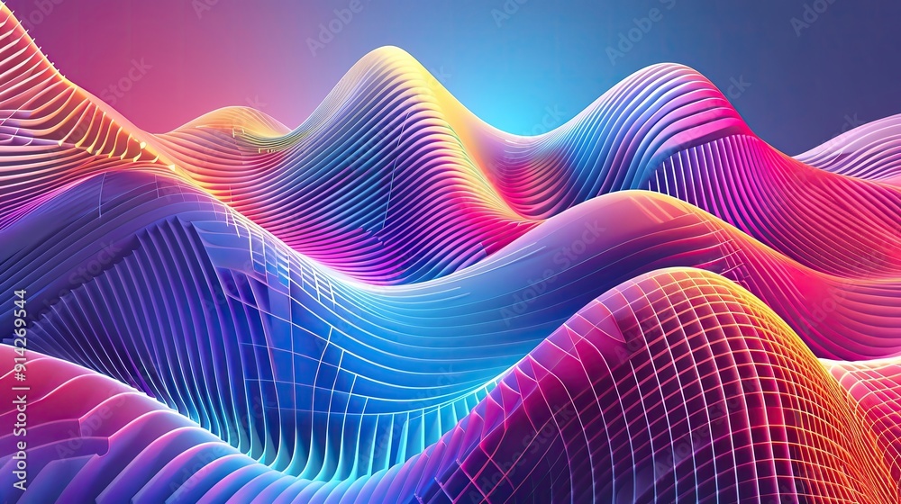 Poster stunning abstract waves with vibrant colors and intricate patterns, creating a dynamic visual experi