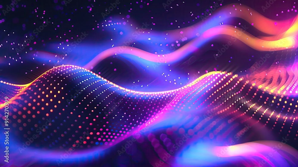 Poster vibrant abstract waves of light and color create a mesmerizing visual experience, perfect for design
