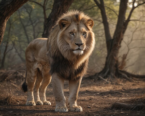 Fototapeta premium Majestic Lion in Forest Light