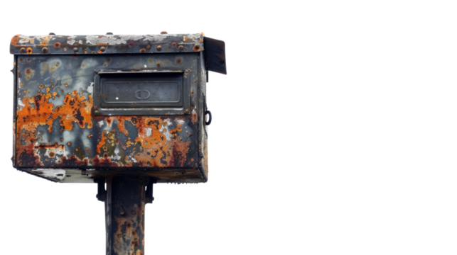 Vintage mail box pole on transparent background