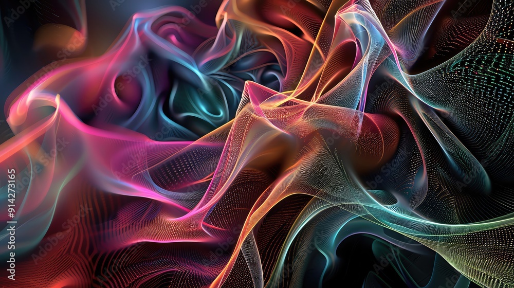 Poster a vibrant swirl of colors and light, showcasing abstract fluid shapes that flow and intertwine, crea