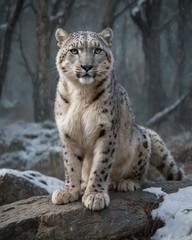 Obraz premium Majestic Snow Leopard in Winter Landscape