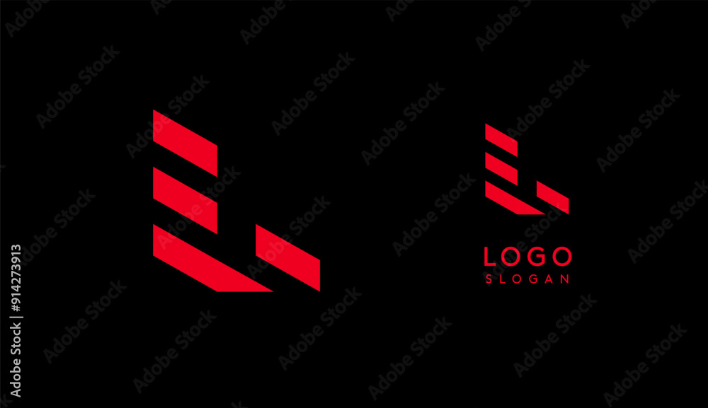 Poster abstract red geometric letter l with parallel lines. stripes modern logotype concept, futuristic des