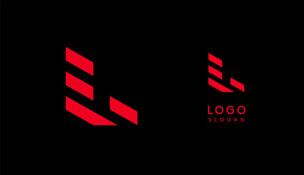 Abstract red geometric letter L with parallel lines. Stripes modern logotype concept, futuristic design for an innovative company, minimalist sporty and technological power style. Vector illustration