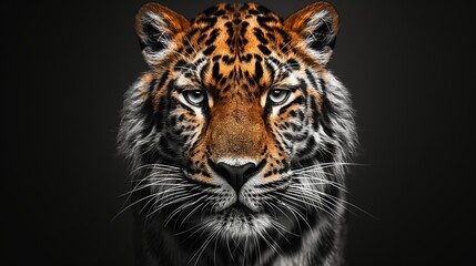 Fototapeta premium A stunning close-up of an Amur leopard, its piercing gaze emblematic of wild elegance and rare beauty.