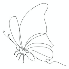 Continuous one line drawing of flying butterfly. One line drawing illustration of butterfly, Outline of Butterfly.