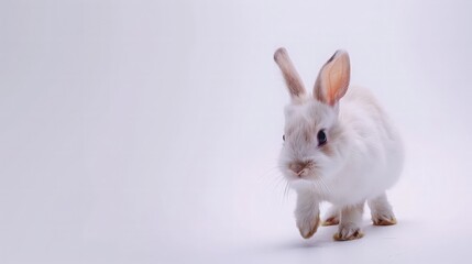 Obraz premium A Curious White Rabbit Standing on White Background