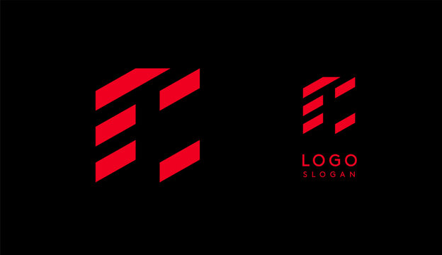 Abstract red geometric letter Cwith parallel lines. Stripes modern logotype concept, futuristic design for an innovative company, minimalist sporty and technological power style. Vector illustration