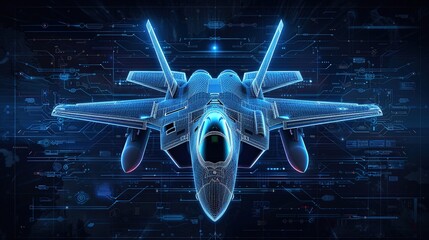 graphic of air fighter with futuristic radar interface 