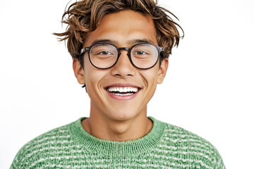 Fototapeta premium Close-up Portrait of a Smiling Young Man Wearing Glasses