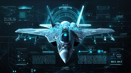 graphic of air fighter with futuristic radar interface 
