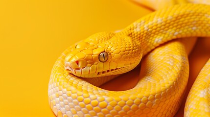 Fototapeta premium A yellow snake on a yellow background, symbolizing Python programming libraries.