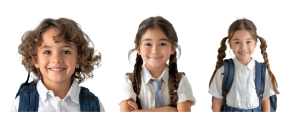 Portrait of children carrying backpacks to school