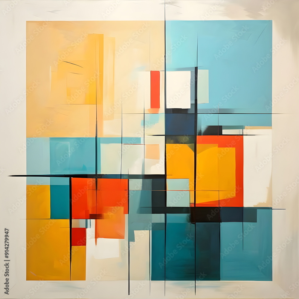 Wall mural abstract painting with geometric shape