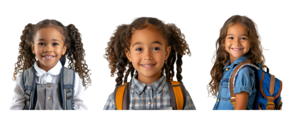 Portrait of children carrying backpacks to school