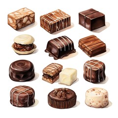 Obraz premium watercolor cute collection of chocolates on isolated background