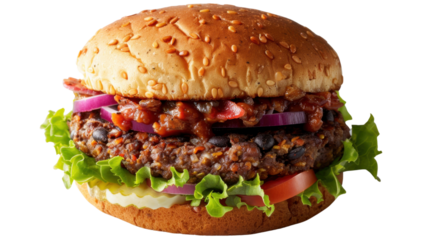 Vegetarian vegan burger on transparent background