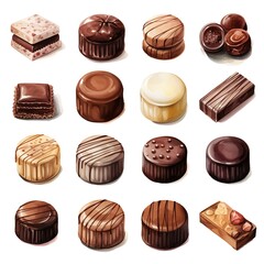 Obraz premium Watercolor illustration of various chocolate candies.