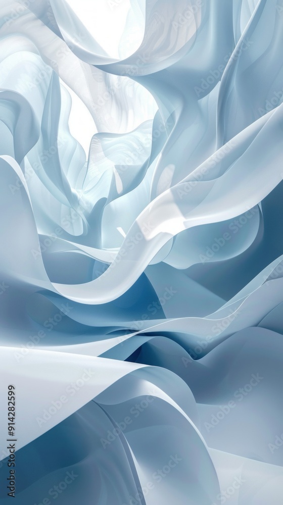Poster A blue and white image of a fabric with a pattern of waves