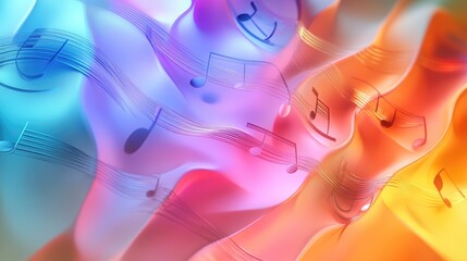 3D abstract background with layered musical notes and gradient colors, artistic music theme