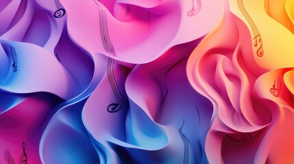 3D abstract background with layered musical notes and gradient colors, artistic music theme